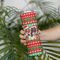 Christmas Dogs Skinny Tumbler with Santa Hats and Red Green Holiday Pattern - Wonder Print Shop