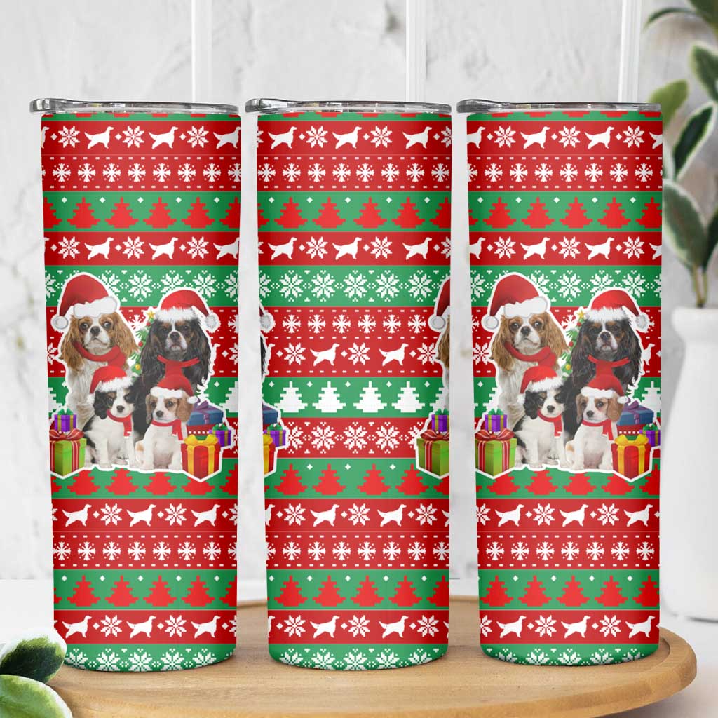 Christmas Dogs Skinny Tumbler with Santa Hats and Red Green Holiday Pattern - Wonder Print Shop