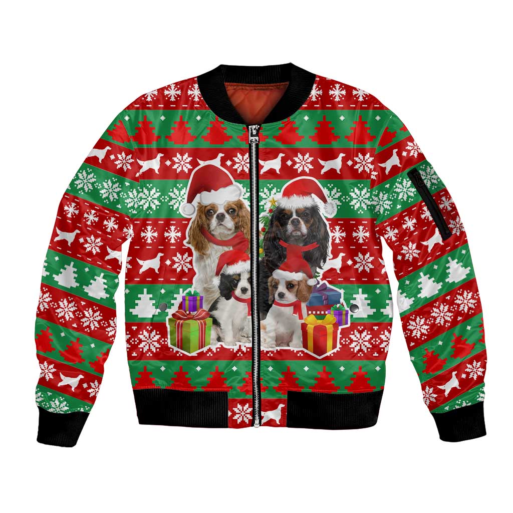 Christmas Dogs Sleeve Zip Bomber Jacket with Santa Hats and Red Green Holiday Pattern - Wonder Print Shop