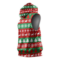 Christmas Dogs Sleeveless Hoodie with Santa Hats and Red Green Holiday Pattern - Wonder Print Shop