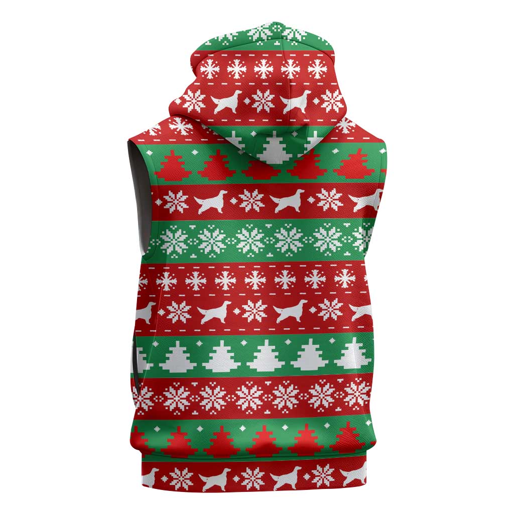 Christmas Dogs Sleeveless Zip Hoodie with Santa Hats and Red Green Holiday Pattern - Wonder Print Shop
