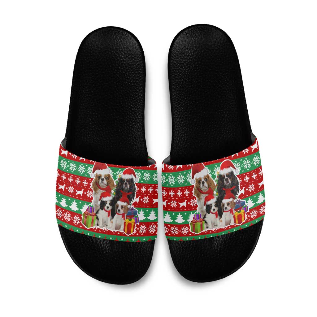 Christmas Dogs Slide Sandals with Santa Hats and Red Green Holiday Pattern - Wonder Print Shop