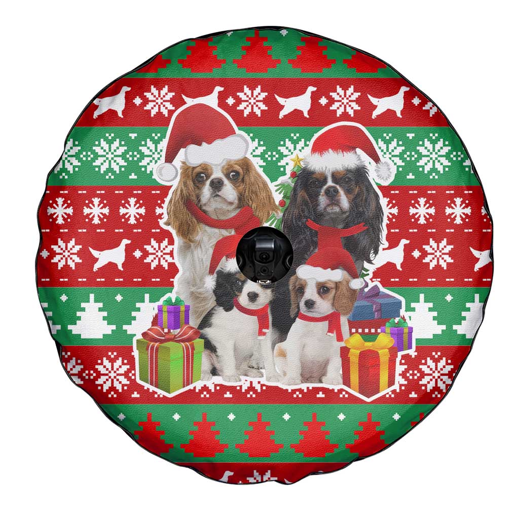 Christmas Dogs Spare Tire Cover with Santa Hats and Red Green Holiday Pattern - Wonder Print Shop