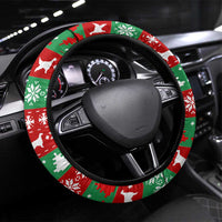 Christmas Dogs Steering Wheel Cover with Santa Hats and Red Green Holiday Pattern - Wonder Print Shop