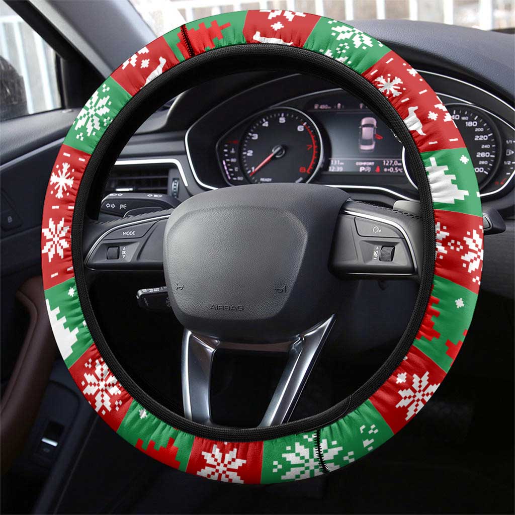 Christmas Dogs Steering Wheel Cover with Santa Hats and Red Green Holiday Pattern - Wonder Print Shop