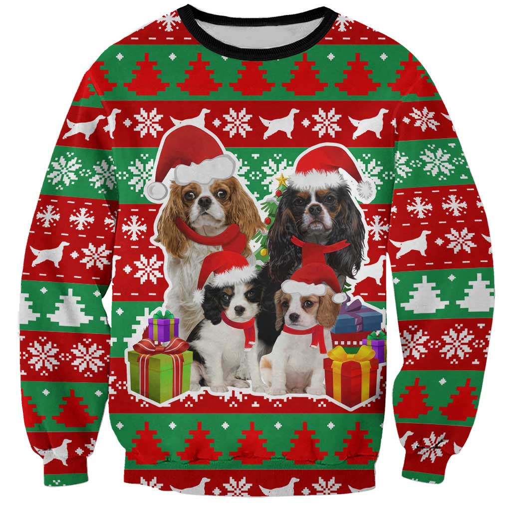 Christmas Dogs Sweatshirt with Santa Hats and Red Green Holiday Pattern - Wonder Print Shop