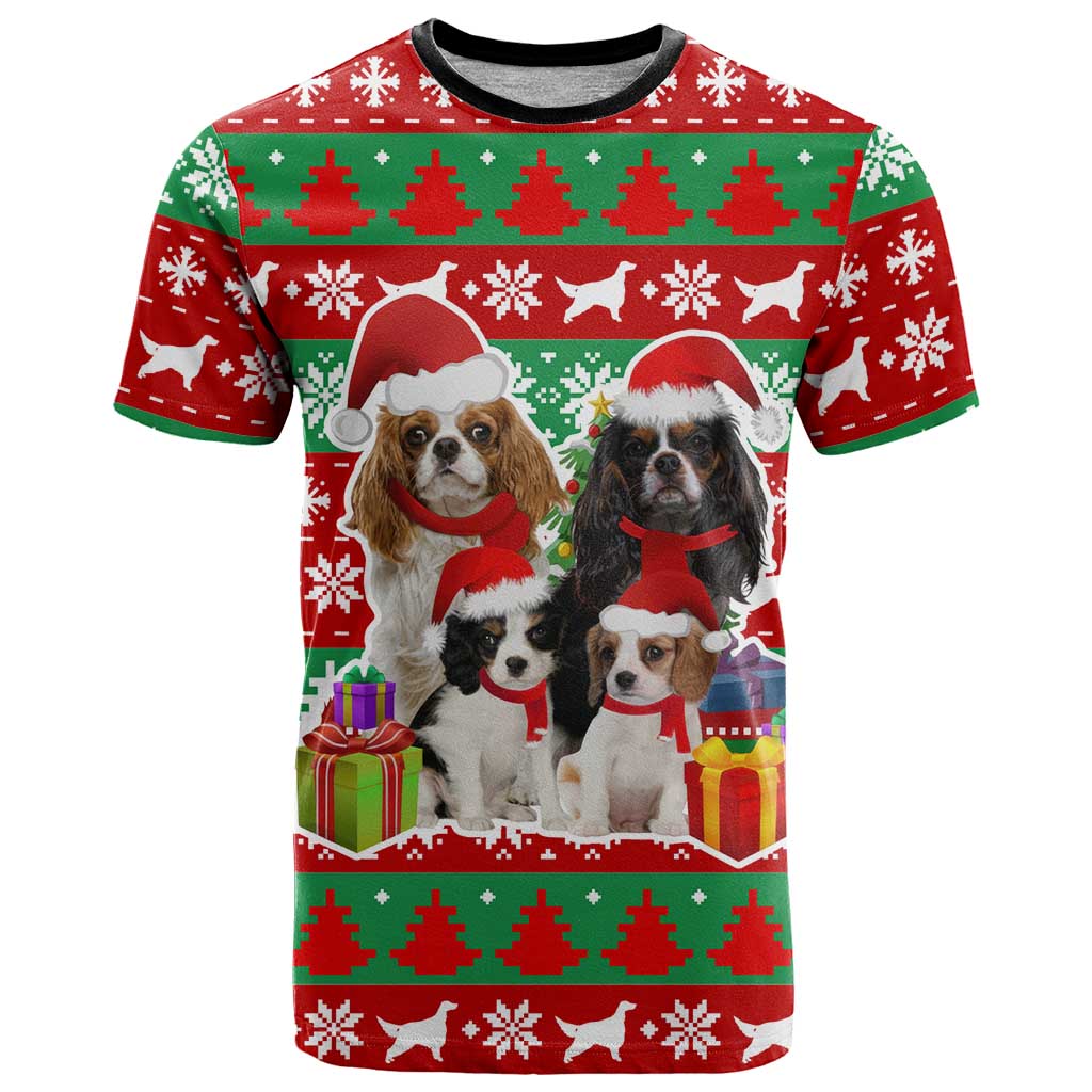 Christmas Dogs T Shirt with Santa Hats and Red Green Holiday Pattern - Wonder Print Shop
