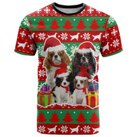 Christmas Dogs T Shirt with Santa Hats and Red Green Holiday Pattern - Wonder Print Shop