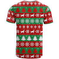 Christmas Dogs T Shirt with Santa Hats and Red Green Holiday Pattern - Wonder Print Shop