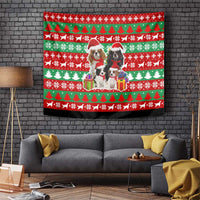 Christmas Dogs Tapestry with Santa Hats and Red Green Holiday Pattern - Wonder Print Shop