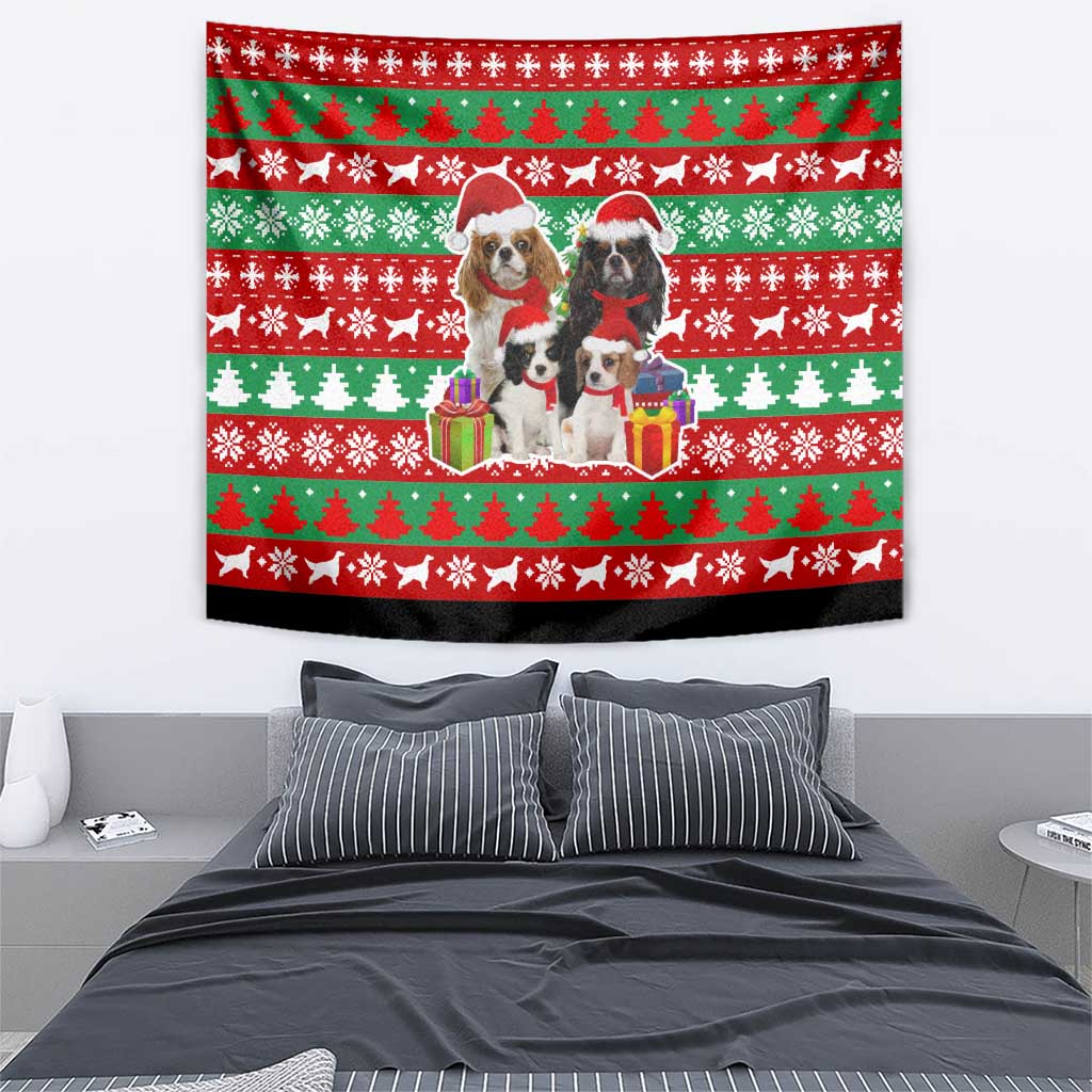 Christmas Dogs Tapestry with Santa Hats and Red Green Holiday Pattern - Wonder Print Shop
