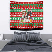 Christmas Dogs Tapestry with Santa Hats and Red Green Holiday Pattern - Wonder Print Shop