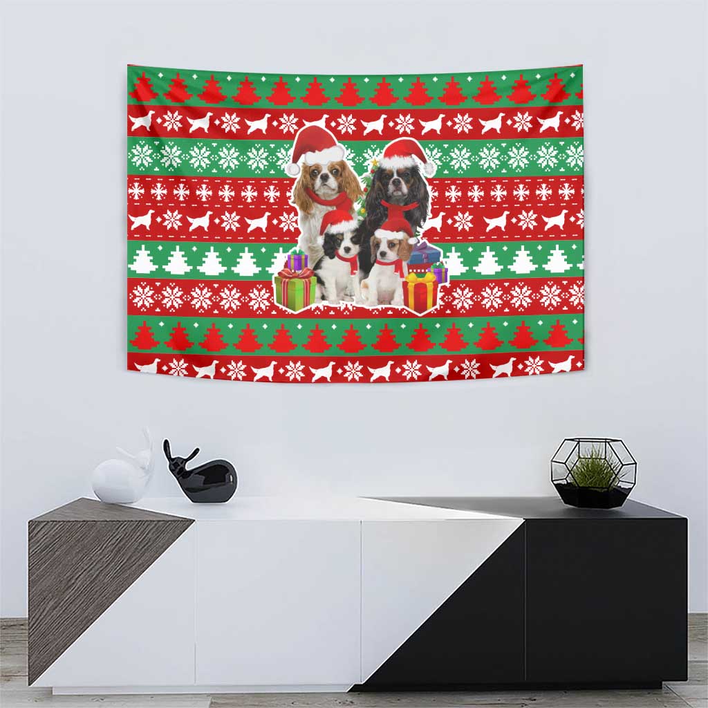 Christmas Dogs Tapestry with Santa Hats and Red Green Holiday Pattern - Wonder Print Shop