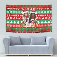 Christmas Dogs Tapestry with Santa Hats and Red Green Holiday Pattern - Wonder Print Shop