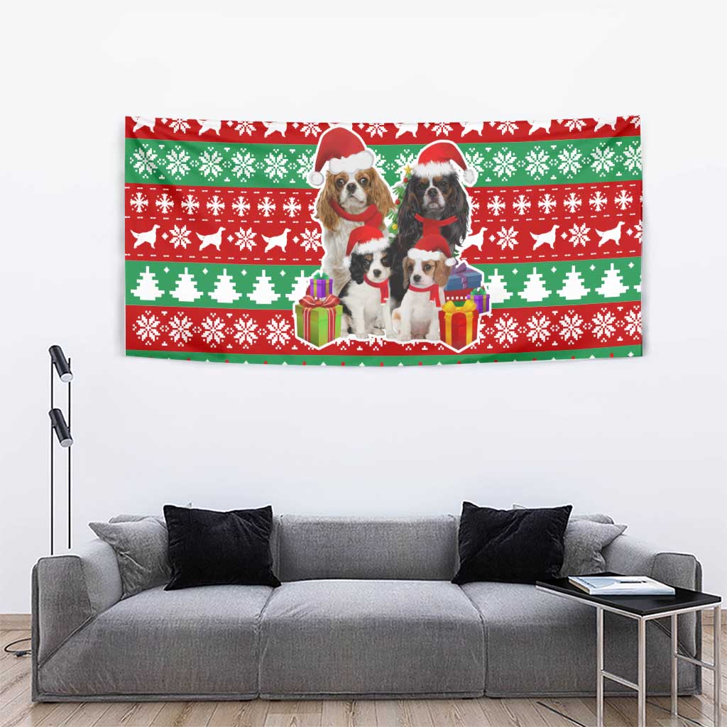 Christmas Dogs Tapestry with Santa Hats and Red Green Holiday Pattern - Wonder Print Shop