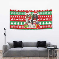 Christmas Dogs Tapestry with Santa Hats and Red Green Holiday Pattern - Wonder Print Shop
