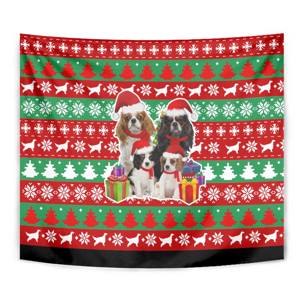 Christmas Dogs Tapestry with Santa Hats and Red Green Holiday Pattern - Wonder Print Shop