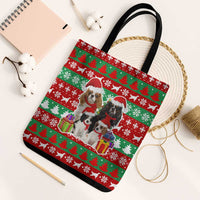 Christmas Dogs Tote Bag with Santa Hats and Red Green Holiday Pattern - Wonder Print Shop