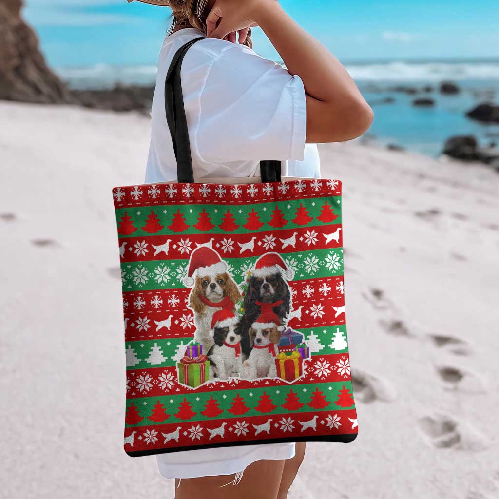 Christmas Dogs Tote Bag with Santa Hats and Red Green Holiday Pattern - Wonder Print Shop