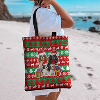 Christmas Dogs Tote Bag with Santa Hats and Red Green Holiday Pattern - Wonder Print Shop
