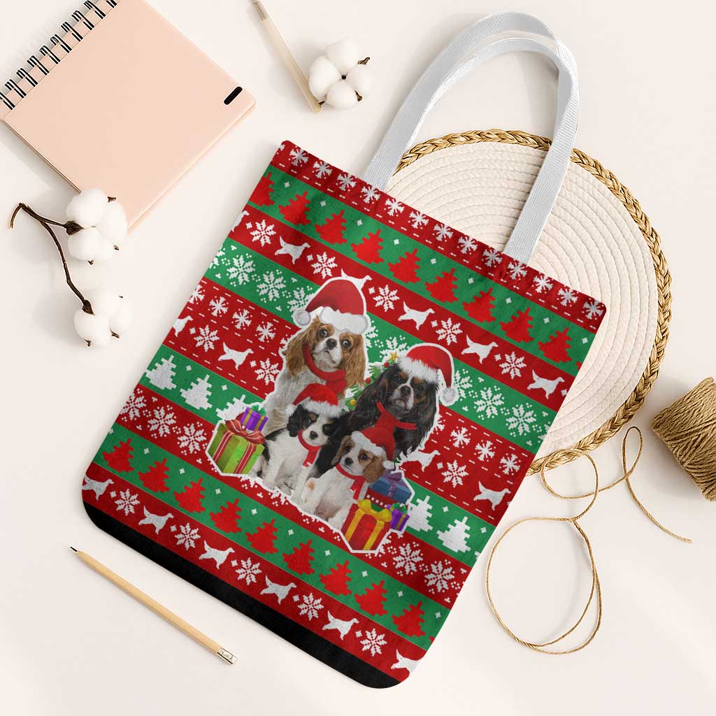 Christmas Dogs Tote Bag with Santa Hats and Red Green Holiday Pattern - Wonder Print Shop