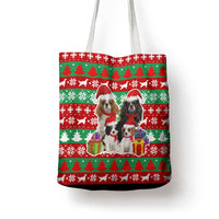 Christmas Dogs Tote Bag with Santa Hats and Red Green Holiday Pattern - Wonder Print Shop