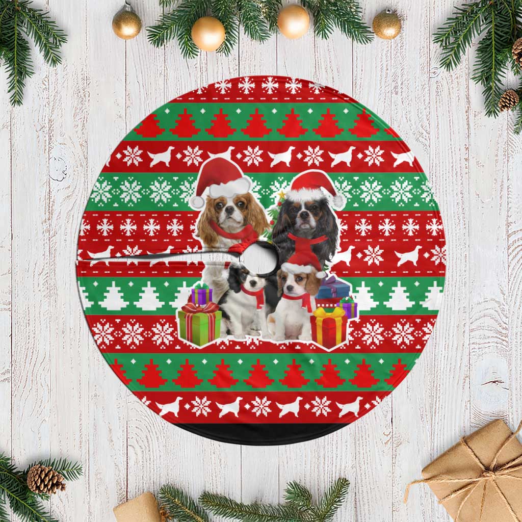Christmas Dogs Tree Skirt with Santa Hats and Red Green Holiday Pattern - Wonder Print Shop