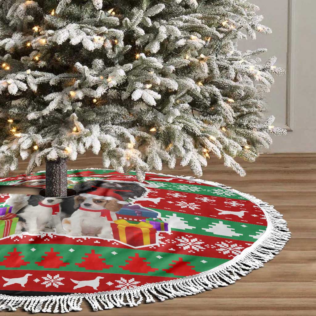 Christmas Dogs Tree Skirt with Santa Hats and Red Green Holiday Pattern - Wonder Print Shop
