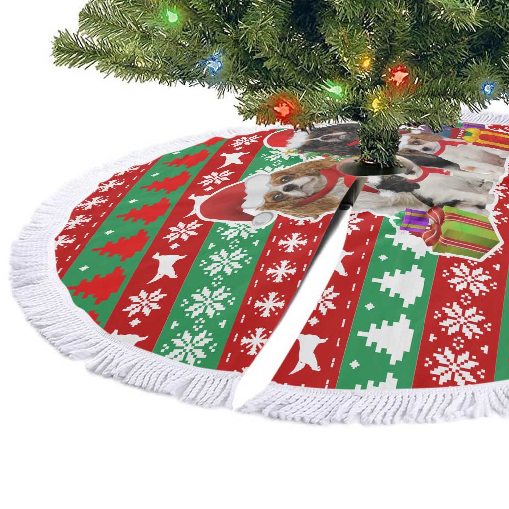 Christmas Dogs Tree Skirt with Santa Hats and Red Green Holiday Pattern - Wonder Print Shop