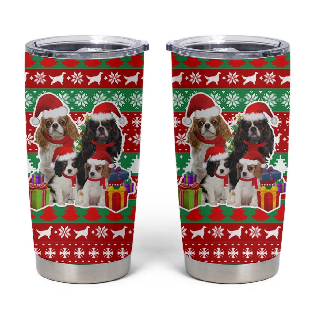 Christmas Dogs Tumbler Cup with Santa Hats and Red Green Holiday Pattern - Wonder Print Shop