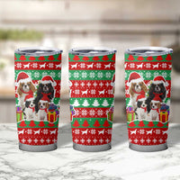 Christmas Dogs Tumbler Cup with Santa Hats and Red Green Holiday Pattern - Wonder Print Shop