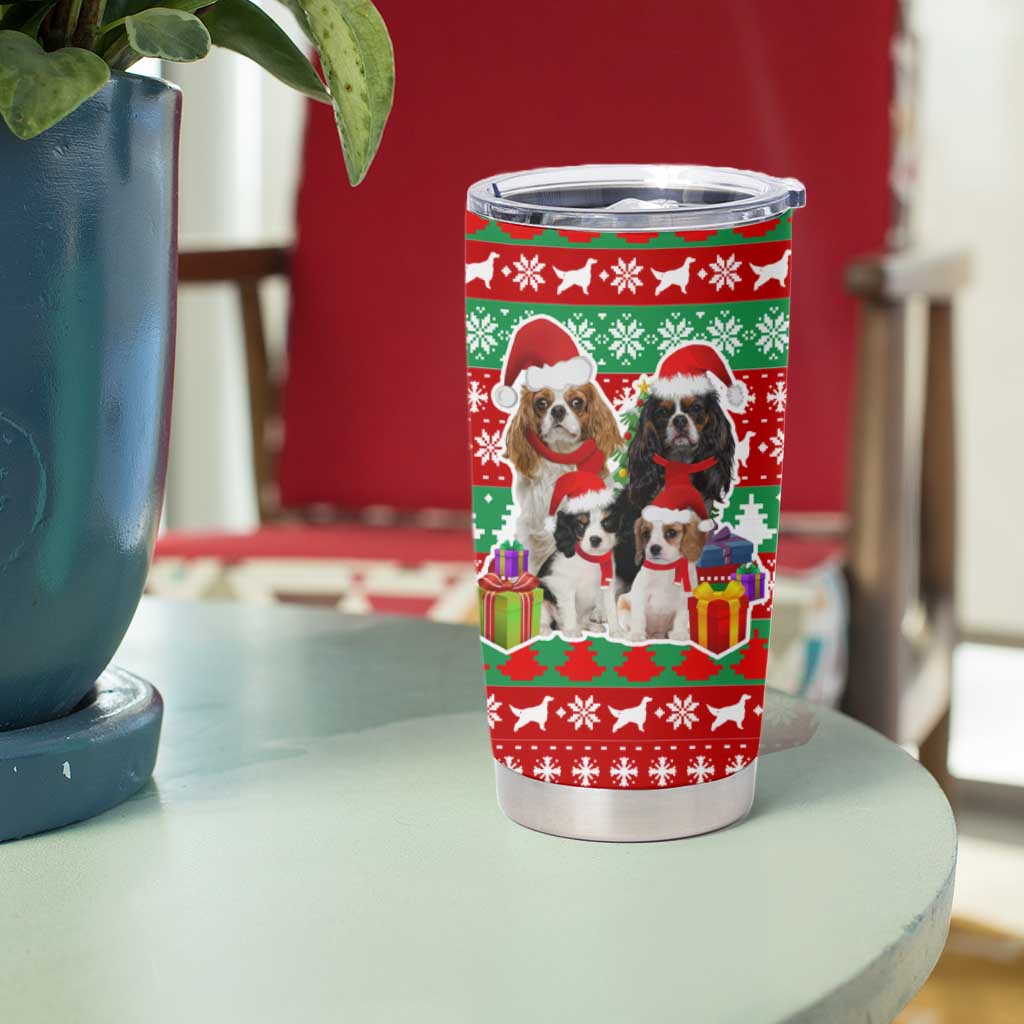 Christmas Dogs Tumbler Cup with Santa Hats and Red Green Holiday Pattern - Wonder Print Shop