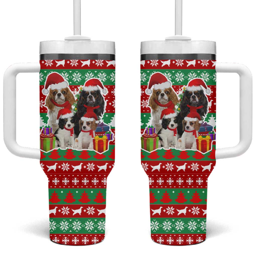 Christmas Dogs Tumbler With Handle with Santa Hats and Red Green Holiday Pattern - Wonder Print Shop