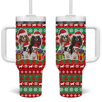 Christmas Dogs Tumbler With Handle with Santa Hats and Red Green Holiday Pattern - Wonder Print Shop