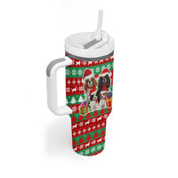Christmas Dogs Tumbler With Handle with Santa Hats and Red Green Holiday Pattern - Wonder Print Shop