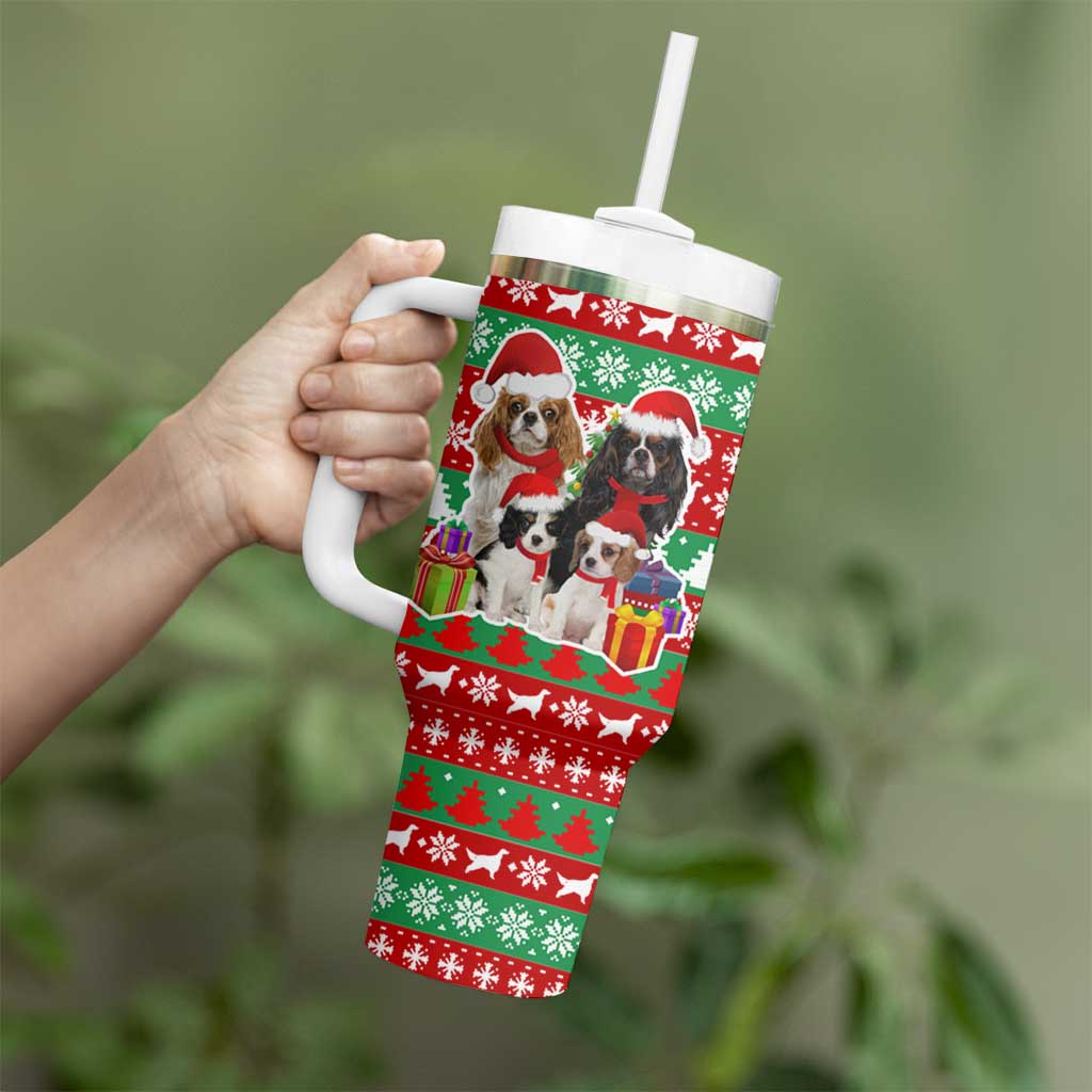 Christmas Dogs Tumbler With Handle with Santa Hats and Red Green Holiday Pattern - Wonder Print Shop