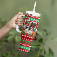 Christmas Dogs Tumbler With Handle with Santa Hats and Red Green Holiday Pattern - Wonder Print Shop