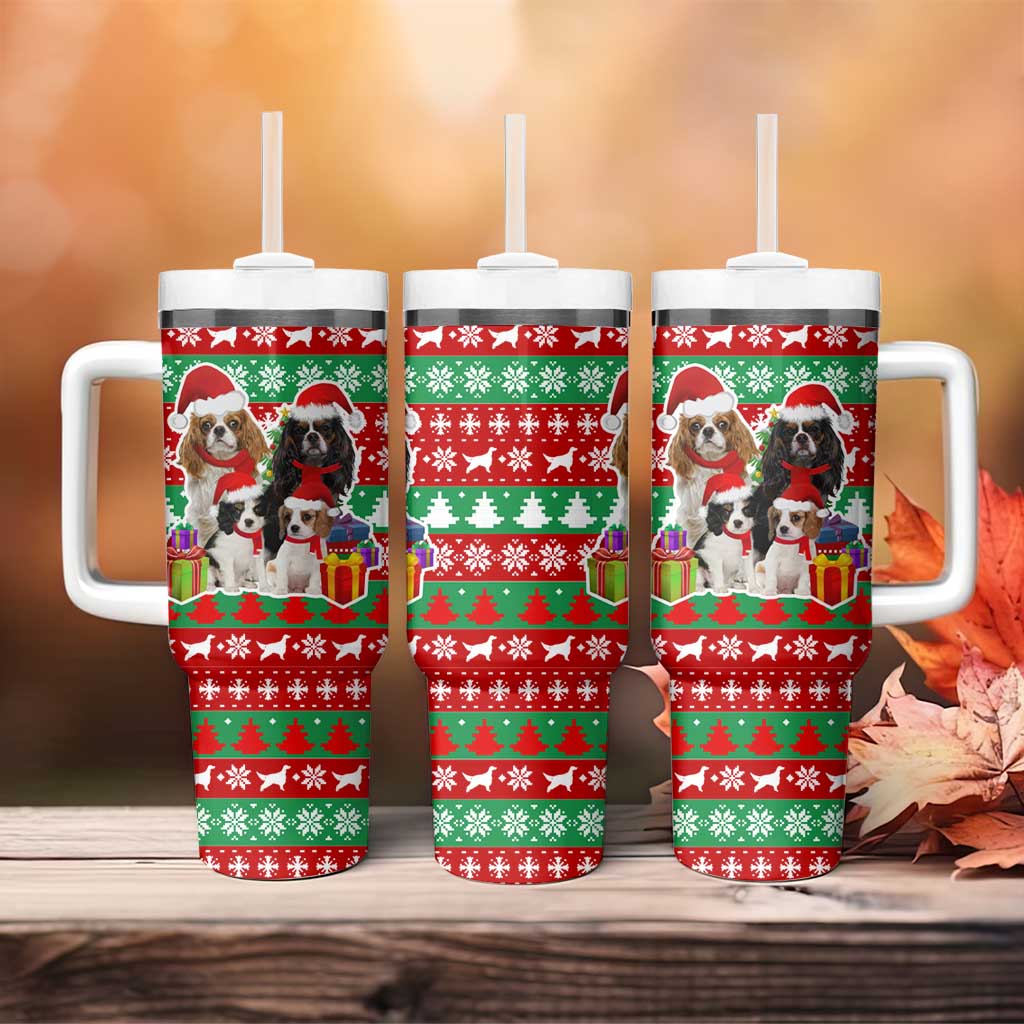 Christmas Dogs Tumbler With Handle with Santa Hats and Red Green Holiday Pattern - Wonder Print Shop
