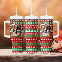 Christmas Dogs Tumbler With Handle with Santa Hats and Red Green Holiday Pattern - Wonder Print Shop