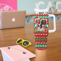 Christmas Dogs Tumbler With Handle with Santa Hats and Red Green Holiday Pattern - Wonder Print Shop