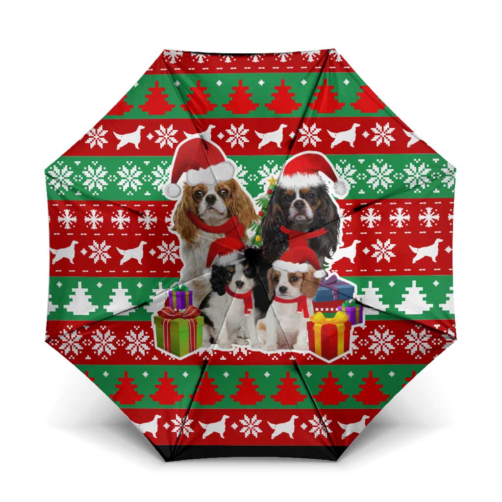 Christmas Dogs Umbrella with Santa Hats and Red Green Holiday Pattern - Wonder Print Shop