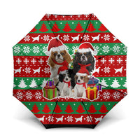 Christmas Dogs Umbrella with Santa Hats and Red Green Holiday Pattern - Wonder Print Shop
