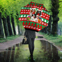 Christmas Dogs Umbrella with Santa Hats and Red Green Holiday Pattern - Wonder Print Shop