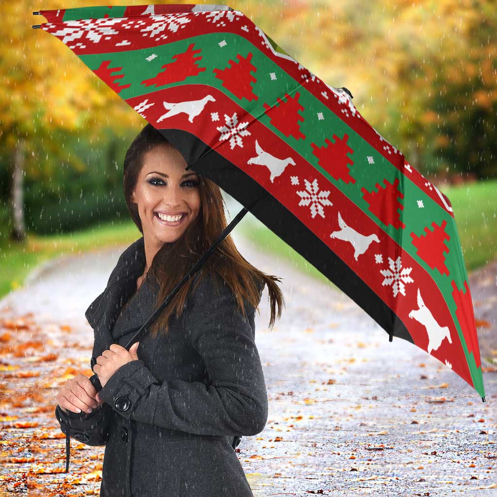 Christmas Dogs Umbrella with Santa Hats and Red Green Holiday Pattern - Wonder Print Shop