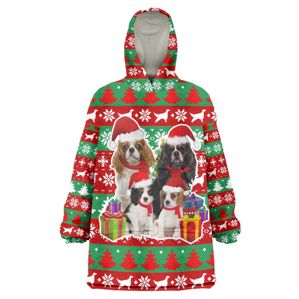 Christmas Dogs Wearable Blanket Hoodie with Santa Hats and Red Green Holiday Pattern - Wonder Print Shop