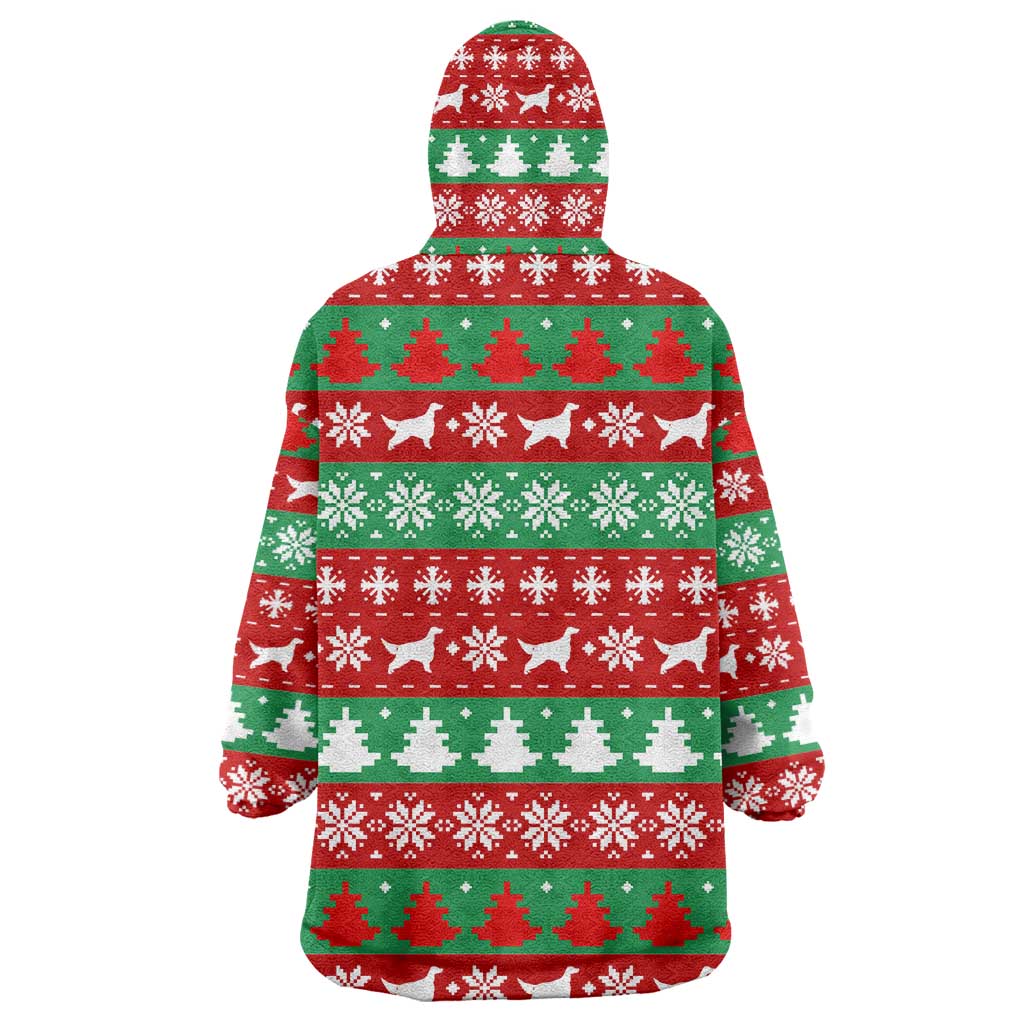 Christmas Dogs Wearable Blanket Hoodie with Santa Hats and Red Green Holiday Pattern - Wonder Print Shop