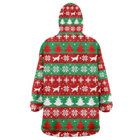 Christmas Dogs Wearable Blanket Hoodie with Santa Hats and Red Green Holiday Pattern - Wonder Print Shop