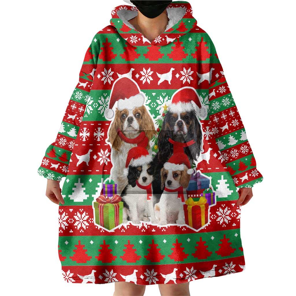 Christmas Dogs Wearable Blanket Hoodie with Santa Hats and Red Green Holiday Pattern - Wonder Print Shop