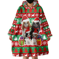 Christmas Dogs Wearable Blanket Hoodie with Santa Hats and Red Green Holiday Pattern - Wonder Print Shop