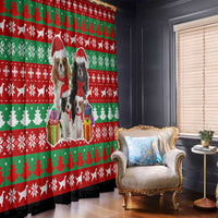 Christmas Dogs Window Curtain with Santa Hats and Red Green Holiday Pattern - Wonder Print Shop